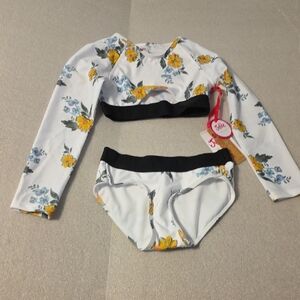 Justice White Floral Kids Swim Rashguard Set